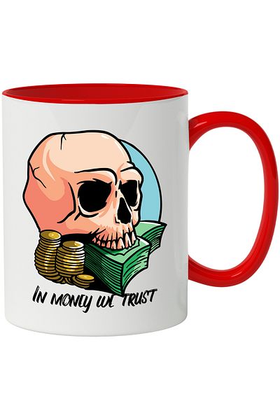 StoryGift Romania Mug With Message In English In Money We Trust, Skull, Money, Multicolor 330 ml, Sky, With,STG