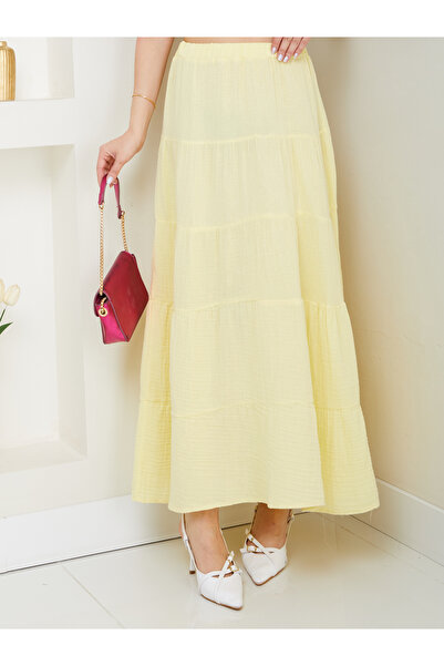 ABOUT US FUSTA LUNGĂ DE VARĂ CU TĂIȚEALĂ RELAXĂTĂ DE MUSLINĂ # 5017