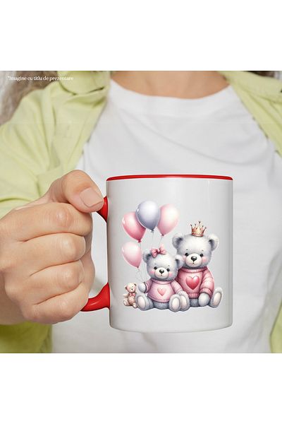 StoryGift Romania Mug with a teddy bear and a bear | illustration | colorful balloons | crown | happy birthday, With ,STG