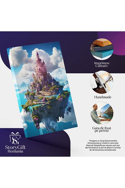 StoryGift Romania Tablou Canvas: Castel De Basm Cu Reflecție În Apă- Peisaj Pictura Digitala