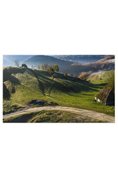 StoryGift Romania Tablou Canvas: Cabana Traditionala, Acoperis De Paie, Peisa...