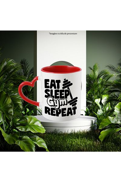 StoryGift Romania Mug with the text "Eat, sleep, gym, repeat" - eat, sleep, gym, repeat dumbbell, With,STG