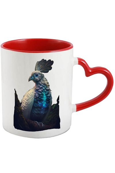 StoryGift Romania Mug With Bird with Long and Bright Blue Feathers, Ceramic, 330ml, with Handle, With, STG