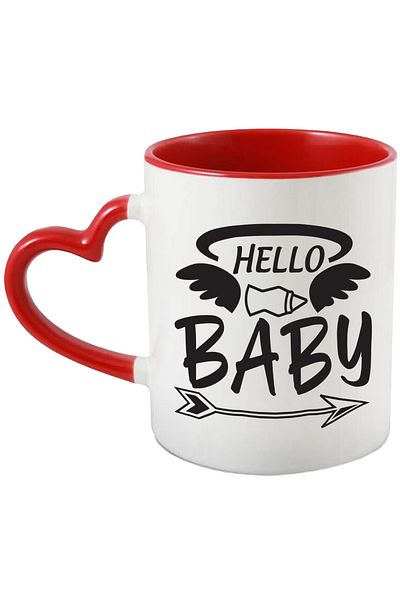StoryGift Romania Mug with a greeting in English "Hello, baby" - hello/good baby, baby bottle with wings, With, STG