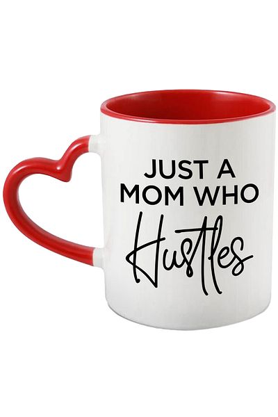 StoryGift Romania Mug with message in English "Just a mom who hustles" for mothers with Handle Ini, Cu, STG