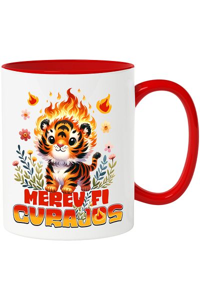 StoryGift Romania Motivational tiger cub mug always be brave, 330ml, Ceramic with Red Handle, With Ma,STG