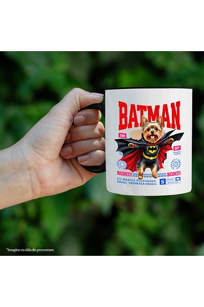 StoryGift Romania Mug with Yorkshire Terrier Dog in Batman Costume with Cape, Night Hero, D, With, STG