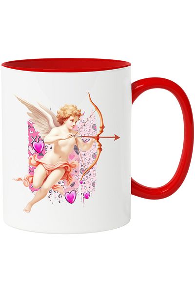 StoryGift Romania Cupid angel mug, arrow, hearts, Valentine's Day, illustration, pink,, With ,STG