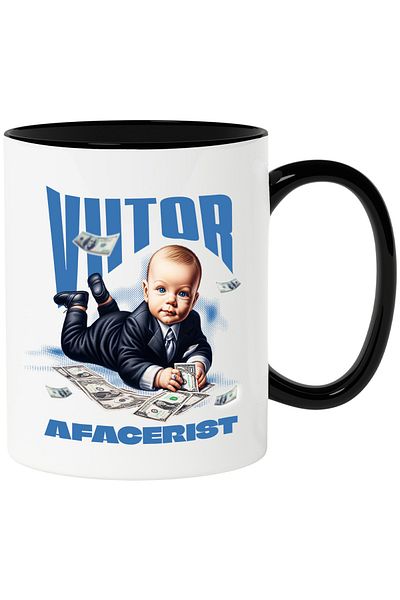 StoryGift Romania Future businessman baby mug in office suit banknotes, 330ml, Ceramic with N Handle, Cu, STG