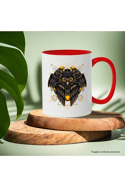 StoryGift Romania Owl Mug, Wings, Mecha, Cyberpunk, SciFi, Geometric, Multicolor 330 ml, C, Cu