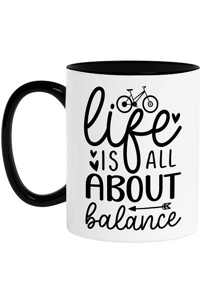 StoryGift Romania Mug with a bicycle and hearts with the message "Life is all about balance" with, With, STG