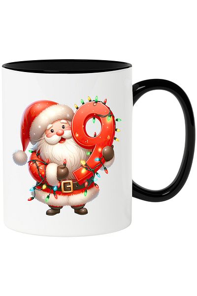 StoryGift Romania Mug with Santa Claus holding the number "9" | illustration | for children | lights |, With ,STG