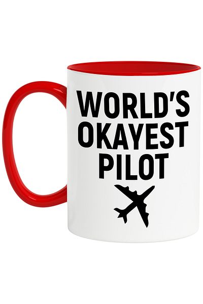 StoryGift Romania Mug with an airplane for the most regular pilot - sky flights with Red Handle, With Handle, STG