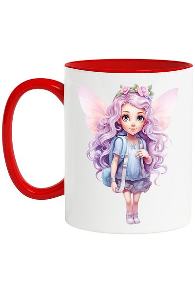 StoryGift Romania Mug with a little girl with fairy wings heading to school | illustration | p, With ,STG