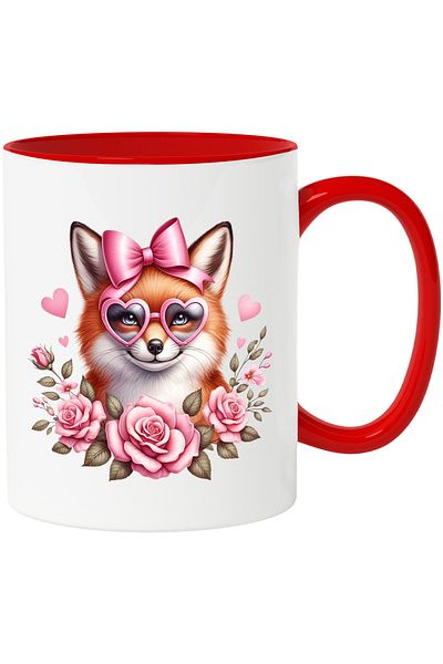 StoryGift Romania Mug with a fox wearing heart-shaped glasses | illustration | bow, With ,STG