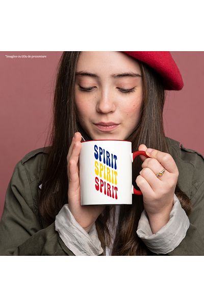 StoryGift Romania Mug The Word Spirit, in the Colors of the Romanian Flag, Red, Yellow, Blue, Te, Cu, STG