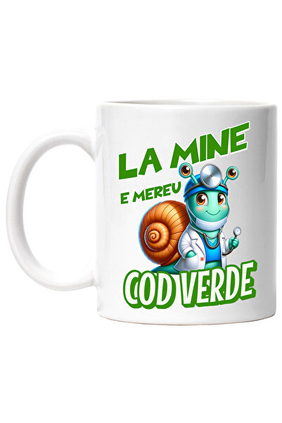 StoryGift Romania Cana Melc Imbracaminte Doctor vesel Text La mine E Mereu Cod Verde Copii , 330ml, Cu ,STG