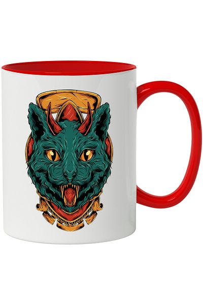StoryGift Romania Mug With Cat, Horns, Demon, Emblem, Multicolor 330 ml, Ceramic with Red Handle, With ,STG