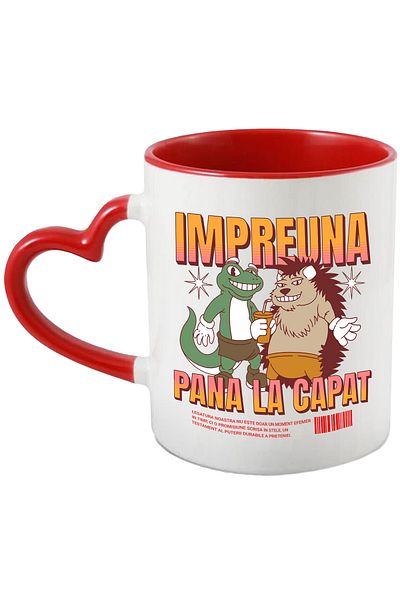 StoryGift Romania Friends Forever Mug Frog and Hedgehog Brothers, 330ml, Ceramic with Linen Handle, With ,STG