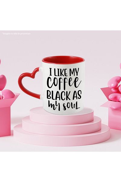 StoryGift Romania Mug with the message "I like black coffee like my soul" with Red Heart Handle, With M,STG