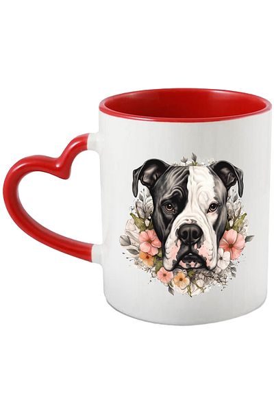 StoryGift Romania Mug with a serious, embarrassed Boxer dog, illustration, variously colored flowers, for, With, STG