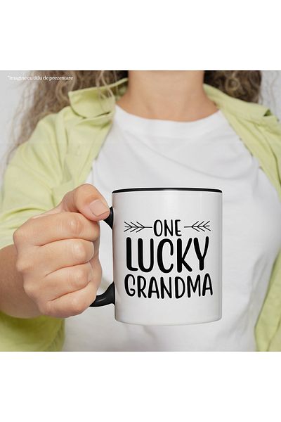 StoryGift Romania Mug with the text "One lucky grandma" - one lucky grandma happiness family with Mane, With