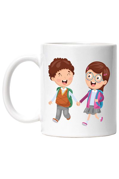 StoryGift Romania Mug With Face, Boy, School, Students, Schoolbag, Glasses, Multicolor 330 ml, Ceram, With,STG.