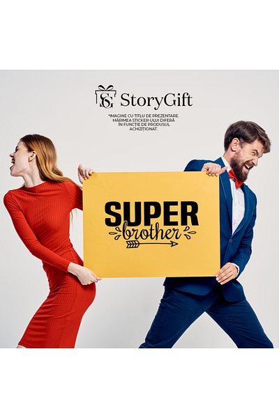 StoryGift Romania Sticker Eticheta 40CM Exterior pentru un frate de treaba cu mesajul "Super brother" , Vinyl Ne