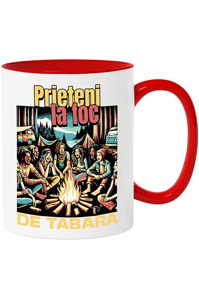 StoryGift Romania Friends at the campfire mug, forest camping, love, 330ml, Ceramic with R Handle, With, STG.