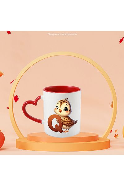 StoryGift Romania Mug with bird with the letter "Q", illustration, for children, school, student, first grade, a, With, STG