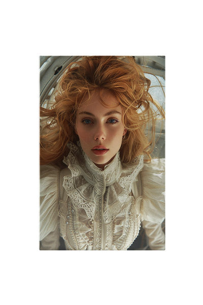 StoryGift Romania Tablou Canvas Roscata Cu Ochii Albastri Si Chipul Luminos In Rochie Alba Cu Manecile Lungi Si