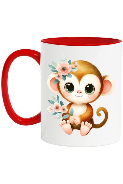 StoryGift Romania Mug with a cheerful monkey, illustration, playful, popcorn, for children, imbujo, With,STG