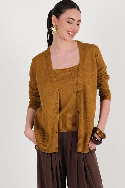 Spazio Ortenzia V-Neck Knitwear Cardigan Mustard