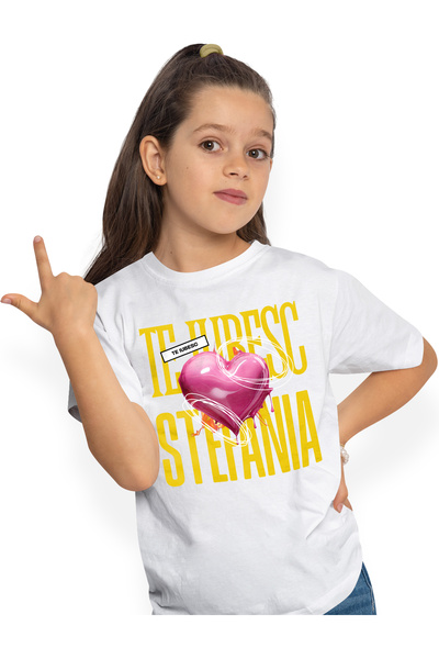 StoryGift Romania Tricou Copii Fete Te Iubesc Stefania, Dragoste, Inima, Iubi...