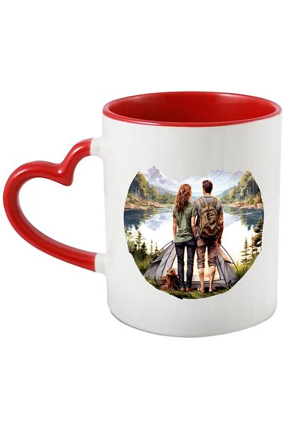 StoryGift Romania Mug with a woman and a man in a forest | lake in front | with tent | camping, With,STG.