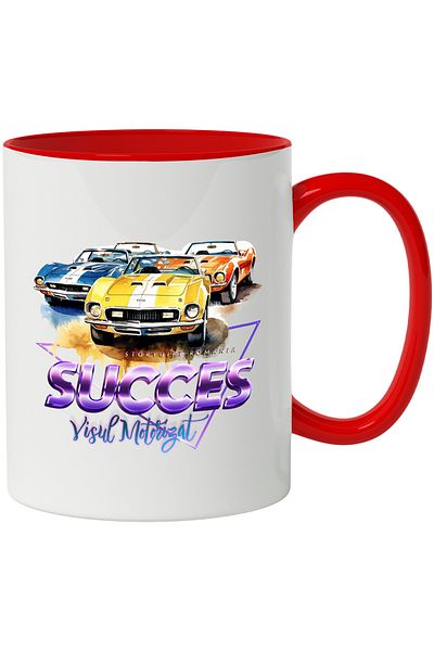 StoryGift Romania Mug With Message Success Motorized Dream, Triangle, Vintage Cars, Multicolor 330 m, With ,STG