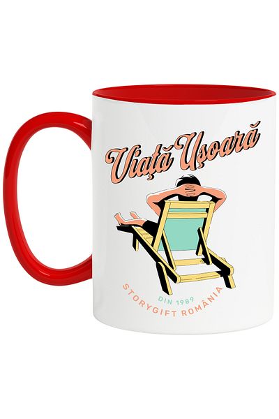 StoryGift Romania Easy Life Mug Man on a Sunbed Relaxing Vacation, 330ml, Ceramic with Red Handle, With Ma,STG