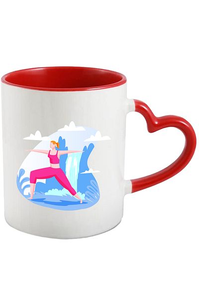 StoryGift Romania Mug With Yoga, Clouds, Sports, Waterfall, Multicolor 330 ml, Ceramic with Heart Handle R, With ,STG.