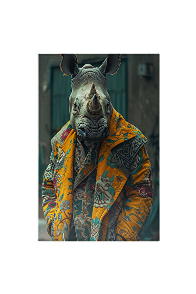 StoryGift Romania Tablou Canvas Rinocerul Batran Afacerist Cu Un Palton Galbe...