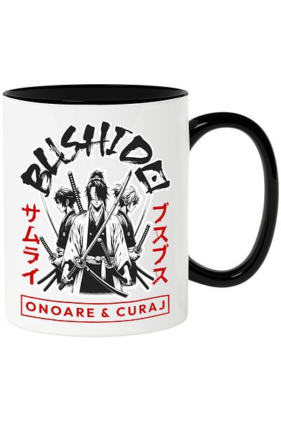 StoryGift Romania Mug Martial Arts Bushido. Honor & Courage, 330ml, Ceramic with Black Handle, With Handle, STG