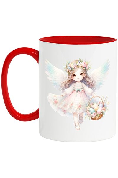 StoryGift Romania Mug with a little girl with angel wings, illustration, popcorn, painted eggs, dress, With ,STG