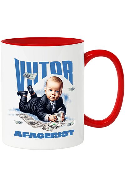 StoryGift Romania Future businessman baby mug in office suit banknotes, 330ml, Ceramic with Ro Handle, Cu,STG