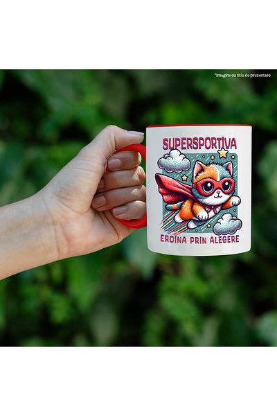 StoryGift Romania Super Sports Mug, Superhero, Heroine By Choice, 330ml, Ceramic with Red Handle, With ,STG