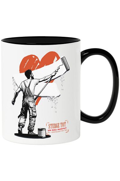 StoryGift Romania Mug Painter wiping heart disappointed toxic love, 330ml, Ceramic with Handle, With, STG