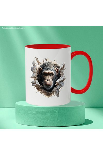 StoryGift Romania Monkey Head Mug, Animal, Crack, Wall, Rocks, Multicolor 330 ml, Ceramics, With ,STG