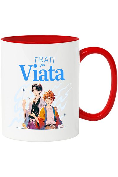 StoryGift Romania Brothers for life family best friends mug, 330ml, Ceramic with Red Handle, With M,STG.