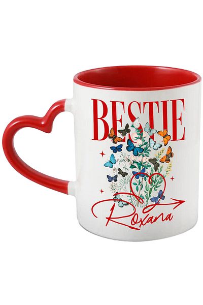 StoryGift Romania Mug with Red Heart, Colorful Butterflies Green Plant Text Beast Roxana,Valentine, With,STG