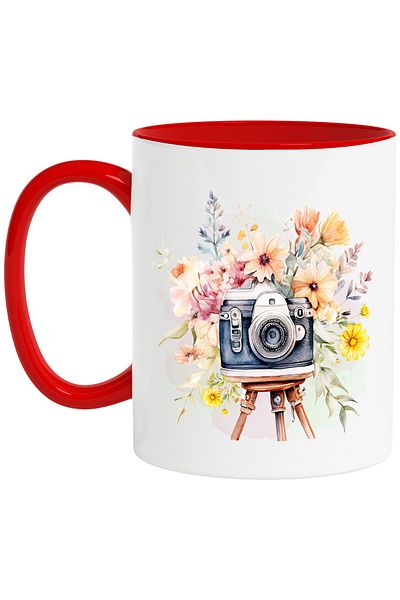 StoryGift Romania Mug with a camera with many flowers, illustration, activity, nature,, With ,STG
