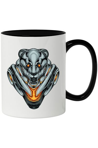 StoryGift Romania Mug With Bear, Mecha, Robot, SciFi, Cyberpunk, Lava, Multicolor 330 ml, Ceramica c, Cu,STG