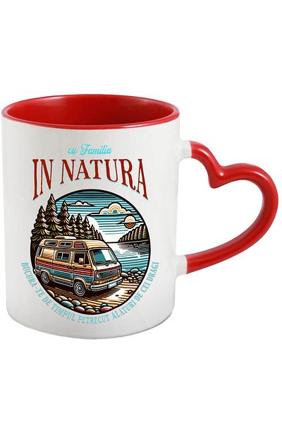 StoryGift Romania Caravan in the forest blue lacquer mug Family-nature, 330ml, Ceramic with Heart Handle, With,STG